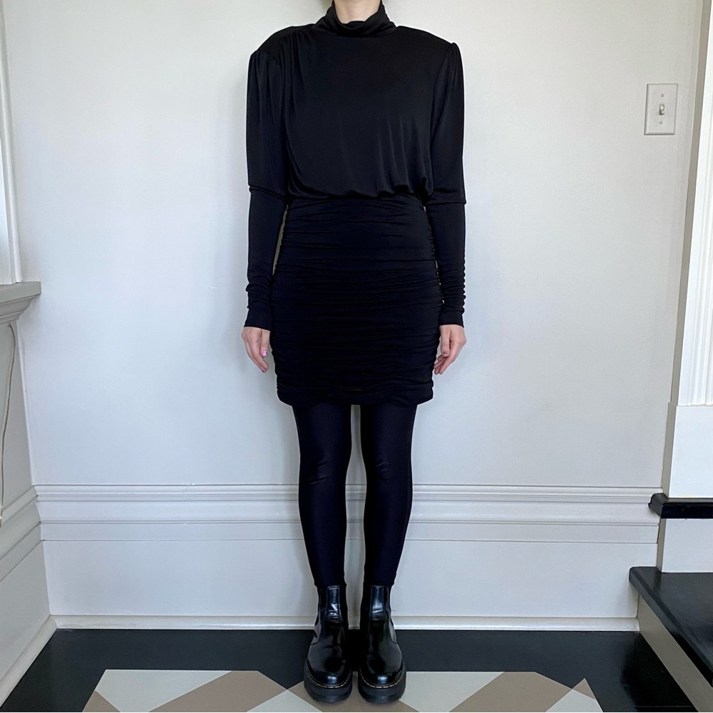 NWT Cinq a Sept Isla mock-neck ruched long sleeve mini dress. 🖤 - Picture 8 of 12